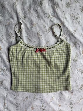 Lace made green gingham top in great condition never worn size small